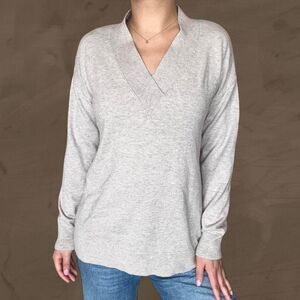 Gap beige merino wool v neck chunky ribbed sweater size small